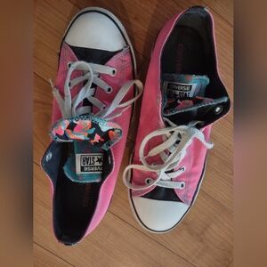 Converse All Star Barbie Pink Shoes with Black & Floral accents Women's 8 Double